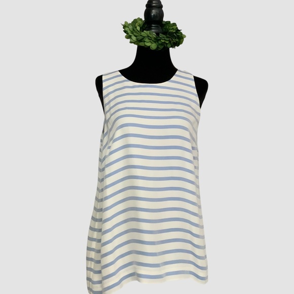 J Crew NWOT Light Blue White Striped Silk Sleeveless Lined Shell Top SZ 8 - Picture 1 of 10